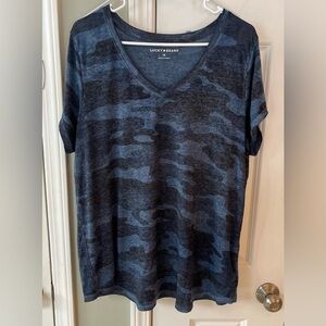 Women’s Lucky Brand Blue Camouflage V-Neck Tee